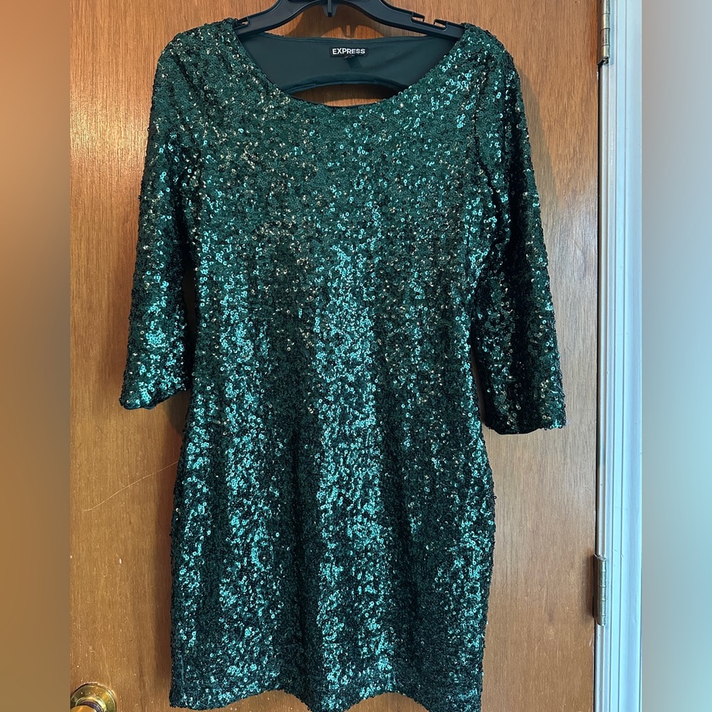 Express Sequin Emerald Green Dress